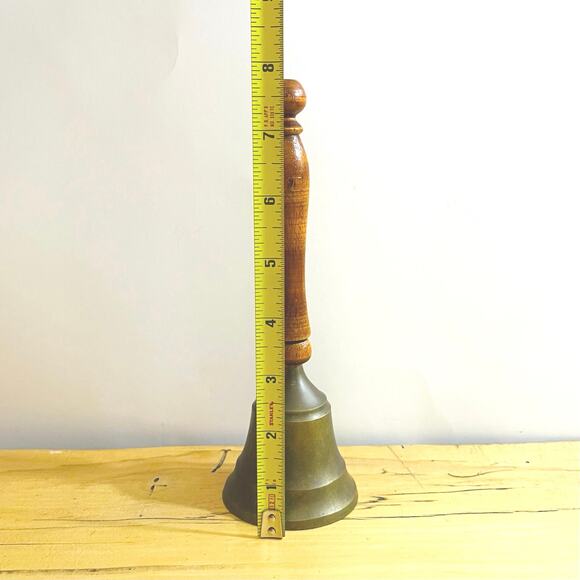 Vintage Handheld Brass Hand Bell Wood Handle Teacher School 8 3/4" - Picture 6 of 7